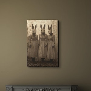 Creepy Rabbit Head Occult Dark Academia Halloween Ready To Hang Canvas Wall Art Prints, Raven Art, Gothic Art, Spooky Season Artwork