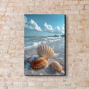 Sea Shell Canvas Wall Art Print, Ocean Beach Wall Decor, Extra large Wall Art, Ready To Hang, Portrait Canvas, Nautical Sea Ocean Decor