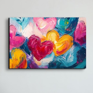 Muted Hearts Ready To Hang Canvas Wall Art Print, Heart Art, Cute Decor, Wall Art, Home Decor, Peaceful Art Prints