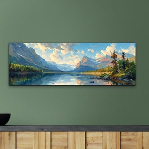 Panoramic Glacier National Park Mid Century Modern Styled Canvas Wall Art