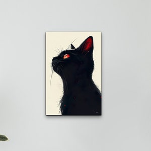 Cat Canvas Wall Art Print, Modern Wall Decor, Black Wall Art, Cat Canvas, Trendy Canvas, Cat Lover Gift, Abstract Cat Wall Decor, Portrait