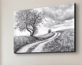Black And White Oak Tree Charcoal Style Ready To Hang Canvas Wall Art Print, Neutral Wall Art, Home Decor, Large Art, Canvas Wall Art