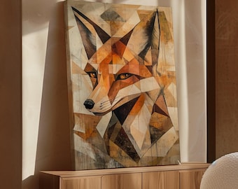 Geometrische canvaskunst vos | Abstract muurdecoratie wilde dieren | Modern dierenschilderij | Rustieke natuurkunstprint | Bold Fox-muurkunst voor thuis