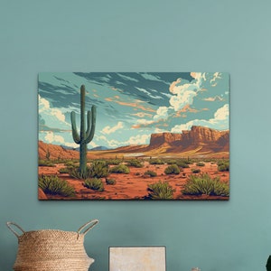 Southwest Desert Arizona Canvas Art Print, Desert Canvas Art, Cactus Wall Decor, Cactus Canvas Art, Southwestern Home Decor, Landscape