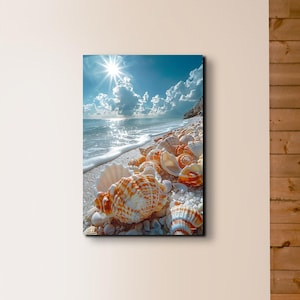 Sea Shell Canvas Wall Art Print, Ocean Beach Wall Decor, Extra large Wall Art, Ready To Hang, Portrait Canvas, Nautical Sea Ocean Decor