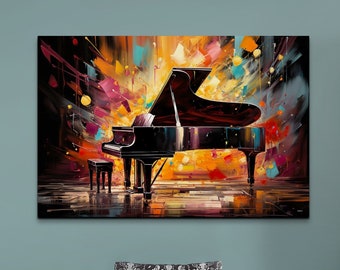 Abstract Piano Canvas Wall Art, Piano Art, Art For Musicians, Pianist Artwork, Grand Piano Artwork, Expressionist Artwork, Music Art
