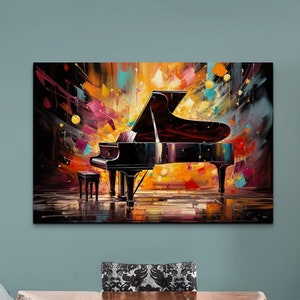 Arte de pared en lienzo con piano abstracto, arte de piano, arte para músicos, obras de arte de pianistas, obras de arte de piano de cola, obras de arte expresionistas, arte musical