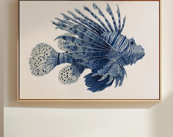 ミノカサゴの水彩画アートプリント：海の魚のイラストの壁飾り