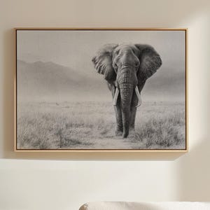 Elephant Canvas Wall Art | Black and White Wildlife Sketch | Majestic Safari Animal Drawing | African Nature Minimalist Home Decor Print