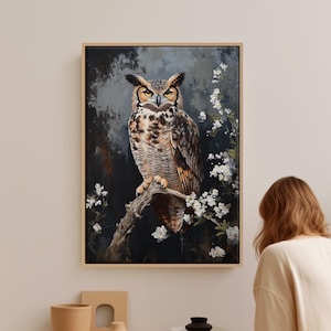 Majestic Great Horned Owl Canvas Wall Art – Nature-Inspired Hangable Artwork for Rustic and Modern Decor