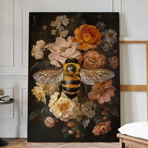 Bumblebee and Floral Canvas Wall Art - Nature-Inspired Botanical Artwork for Vibrant Home Decor