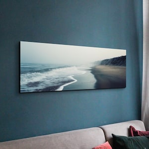 The Original Moody Beach Ready To Hang Panoramic Canvas Wall Art Print, Large Canvas Wall Art, Panoramic Art