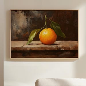 Vintage Orange Still Life Canvas, Rustic Citrus Fruit Wall Art, Dark Background Oil Painting, Farmhouse Kitchen Decor