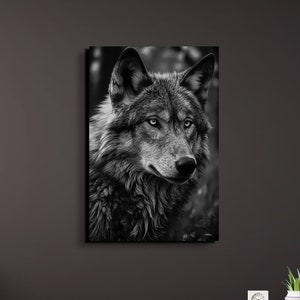 Black and White Lone Wolf Canvas Wall Art, Wolf Nature Animal Wall Art, Wolf In The Forest Large Canvas, Lage Art, Kooly Art, Kooly
