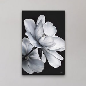 White Flowers Canvas Print, White Flowers Black Background, White Rose Decor, BW Decor Wall Art, Wrapped Canvas Ready To Hang