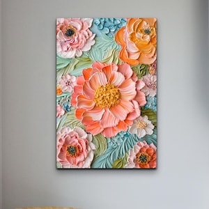 Abstract Floral Oil Paint Style Ready To Hang Premium Canvas Wall Art Print, Wall Art, Floral Wall Art, Botanical Wall Art