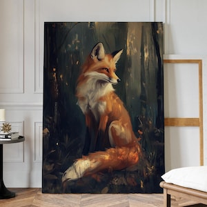 Elegant Fox Canvas Wall Art - Mystical Forest Scene, Vibrant Wildlife Artwork for Rustic and Nature-Themed Home Decor