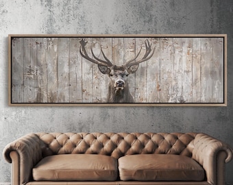 Hirsch Leinwand Wandkunst, rustikale Leinwand Wandkunst, Hüttenkunst, Hirsch Kunst, Ferienhaus Leinwand Wandkunst, Vintage Panorama Leinwand Wandkunst