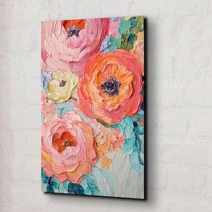 Abstract Floral Oil Paint Style Ready To Hang Premium Canvas Wall Art Print, Wall Art, Floral Wall Art, Botanical Wall Art