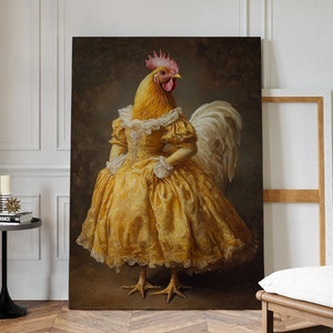 Regal Huhn im viktorianischen Kleid Leinwand Wandkunst - Wunderliches Tier Porträt - Einzigartiges Bauernhaus oder Rustikales Dekor Poster