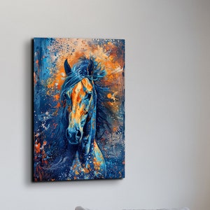Abstract Color Pop Dark Horse Ready To Hang Canvas Wall Art, Horse Art, Canvas Art, Horse Artwork, Large Artwork