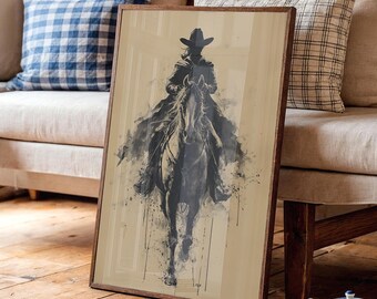 ダークライダーカウボーイの馬上墨絵 - Etsy 日本