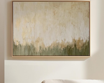 Neutrale abstrakte Leinwandkunst - Minimalistische beige und grün strukturierte Wanddekoration für eine moderne und elegante Wohnästhetik