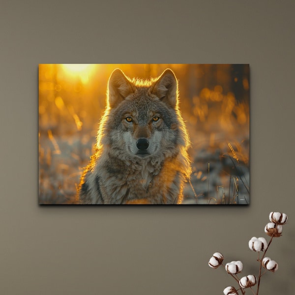 Wolf canvas wall art Print, Rustic home decor Unique wall art Wolf Painting Animal print Man cave decor  Housewarming gift