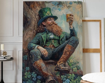 Fröhlicher Kobold im grünen Zylinder - Wandkunst - Lebendiges St. Patrick&#39;s Day Dekor für festliche und rustikale Innenräume