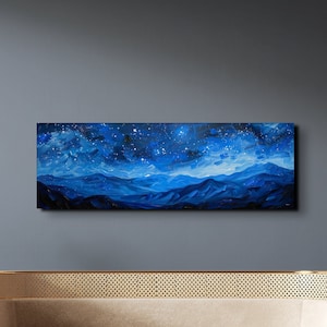 Panoramic Starry Night Sky Ready To Hang Canvas Wall Art, Stars Over The Mountain Skyline Canvas Wall Art