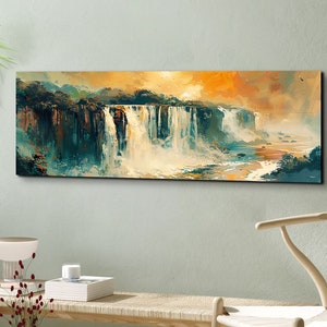 Iguazu Falls Mid Century Modern Panoramic Canvas Wall Art