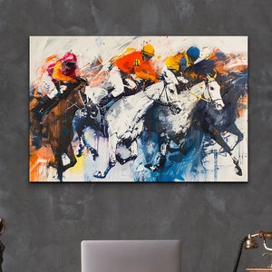 Dinámicas carreras de caballos del Derby de Kentucky listas para colgar impresión de arte de pared de lienzo, arte de pared de lienzo de carreras de caballos, obras de arte colgantes del Derby de Kentucky