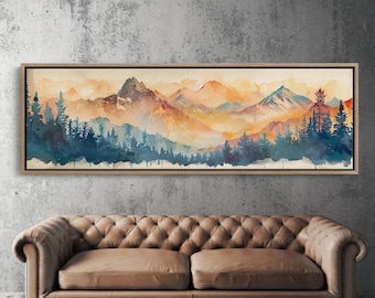 Cascade Mountain Range Mid Century Modern Panoramic Scenery Canvas Wall Art