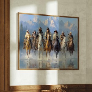 Cowboys stürm über den Fluss in Western Frontier