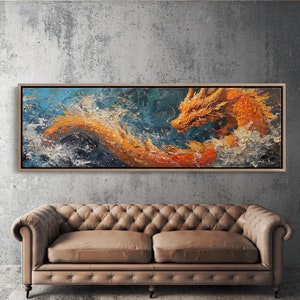 Panoramic Dragon Canvas Wall Art, Fantasy Wall Art, Dragon Art, Colorful Dragon Art, Office Art