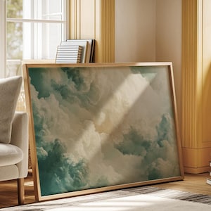 Vintage Wolken Leinwandkunst - Weicher strukturierter Himmel in Pastelltönen - Verträumte Wanddekoration für Wohnzimmer, Schlafzimmer oder Büroräume