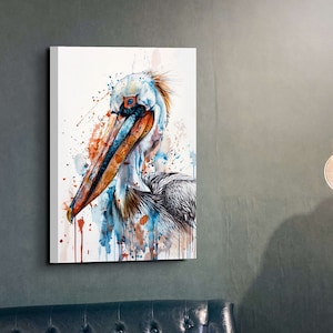 Watercolor Brown Pelican Ready To Hang Canvas Wall Art, Pelican Art, Ready To Hang Canvas, Home Decor, Wall Art