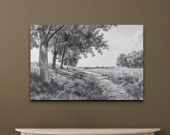 Black And White Oak Tree Charcoal Style Ready To Hang Canvas Wall Art Print, Neutral Wall Art, Home Decor, Large Art, Canvas Wall Art