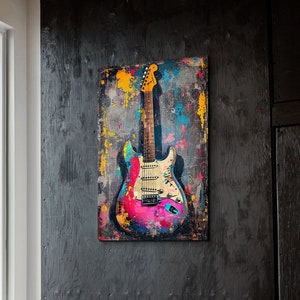 Abstract Electric Guitar Oil Painting Canvas Print Wall Art