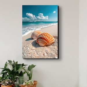 Sea Shell Canvas Wall Art Print, Ocean Beach Wall Decor, Extra large Wall Art, Ready To Hang, Portrait Canvas, Nautical Sea Ocean Decor