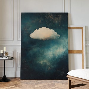 Minimalist Single Cloud Canvas Wall Art with Deep Teal and Soft White Tones for Modern Tranquil or Contemporary Home Decor