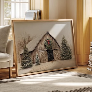Winter Christmas Time Farmhouse Ready To Hang Canvas Wall Art Print, Farmhouse Christmas Canvas Wall Art Decor, Christmas