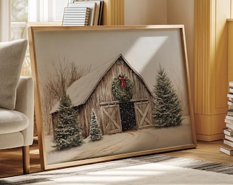 Kunstdruck im Bauernhausstil, 20x20cm, fertig zum Aufhängen, Weihnachtsdekoration, Weihnachtsgeschenk
