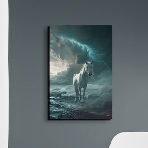 White Horse Canvas Wall Art Print, Nature Wall Decor, Extra large Wall Art, Ready To Hang, Portrait Canvas, Animal Decor, Horse Lover Decor