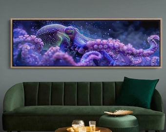 Lichtgevende octopus canvas muurkunst print, verpakte canvaskunst, dierlijk canvas, octopus muurkunst, klaar om op te hangen, eigentijds, trendy, modern