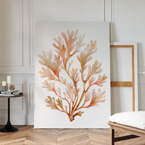Aquarell Koralle Wand Kunst Druck, Sanfte Orange Küsten Meerespflanze Illustration, Minimal Ozean Botanische Dekoration für Strandhaus oder Badezimmer