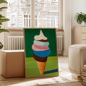 Pintura de Casquinha de Sorvete Pop Art | Arte de Parede Colorida e Moderna para Sobremesas