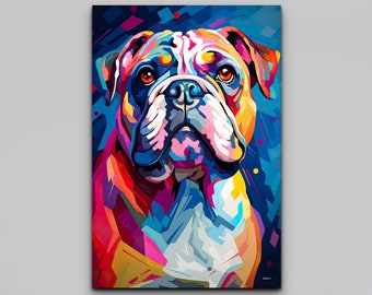 English Bulldog Canvas Wall Art, Cute Colorful Pet Painting, Bulldog Pop Art, Large Canvas Art, Ready To Hang