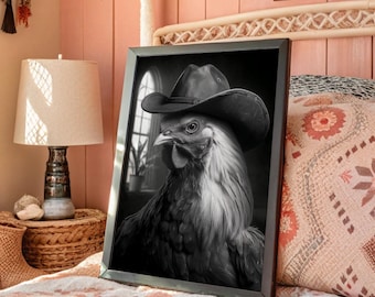 Cowboy Huhn Portrait in Schwarz Weiß