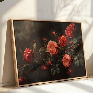 Romantic Red Rose Canvas Wall Art - Elegant Floral Hangable Artwork for Living Room or Bedroom Decoration